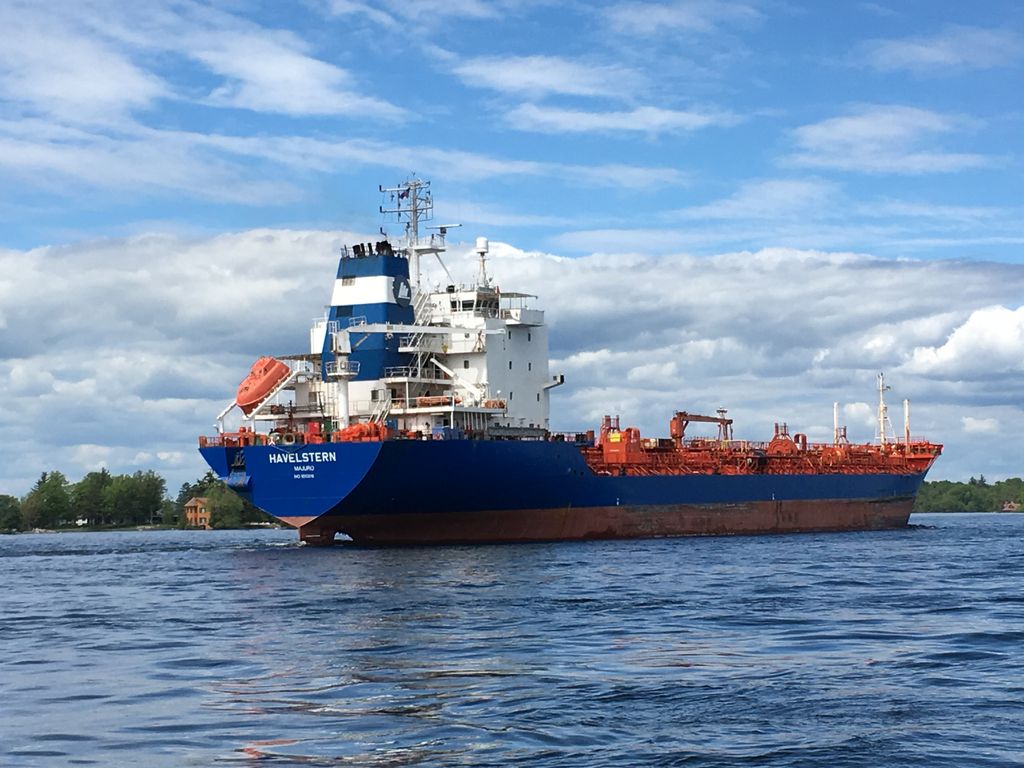 One of many ships passing by through the river